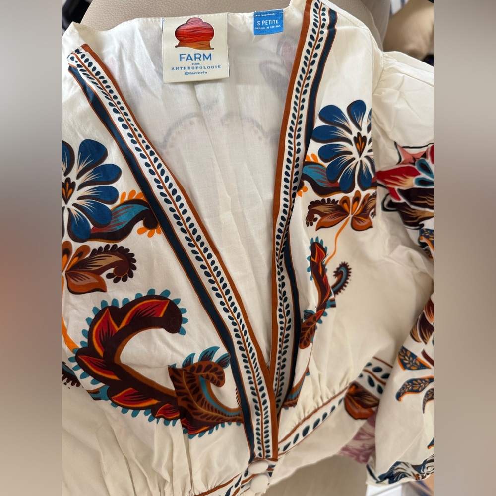 FARM Rio White Midi Dress with Blue and Red Floral Design NWOT - Picture 3 of 5